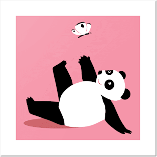 Panda playing with Butterfly Posters and Art